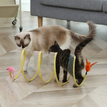 Avelena | Gefalteter Katzenkanal S Typ Katzenkanal Feder Spielzeug Maus Kanal mit Kugeln und Knisterndem Katzenspielzeug für Kätzchen Interaktiv