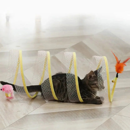 Avelena | Gefalteter Katzenkanal S Typ Katzenkanal Feder Spielzeug Maus Kanal mit Kugeln und Knisterndem Katzenspielzeug für Kätzchen Interaktiv
