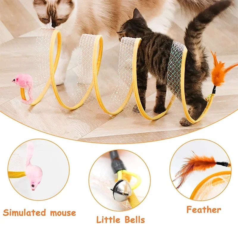 Avelena | Gefalteter Katzenkanal S Typ Katzenkanal Feder Spielzeug Maus Kanal mit Kugeln und Knisterndem Katzenspielzeug für Kätzchen Interaktiv