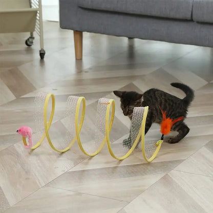 Avelena | Gefalteter Katzenkanal S Typ Katzenkanal Feder Spielzeug Maus Kanal mit Kugeln und Knisterndem Katzenspielzeug für Kätzchen Interaktiv