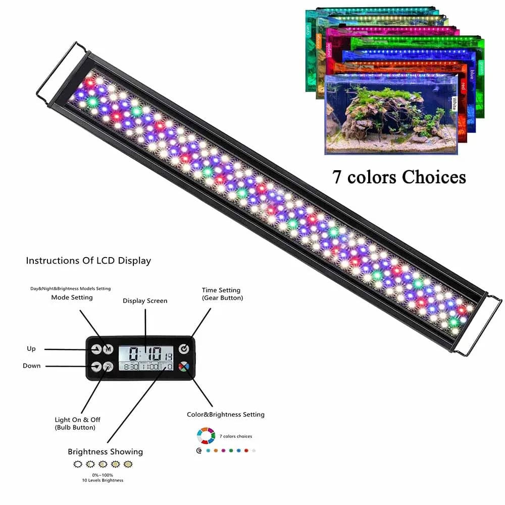 Avelena | Fullgain 24/7 Lcd Aquarium Licht Volles Spektrum Wasserdicht Aluminiumlegierung Ausziehbare Aqua Led Bar Beleuchtung Für Pflanzenwachstum