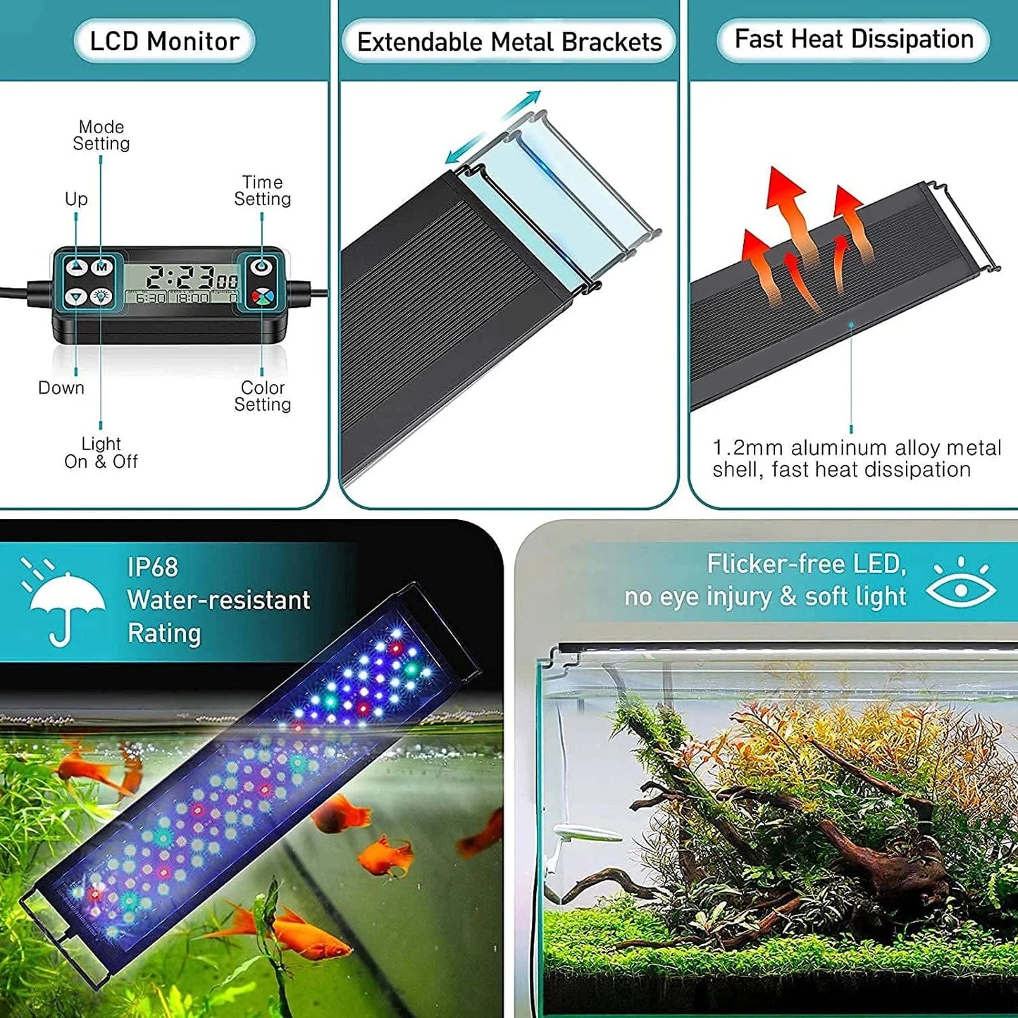 Avelena | Fullgain 24/7 Lcd Aquarium Licht Volles Spektrum Wasserdicht Aluminiumlegierung Ausziehbare Aqua Led Bar Beleuchtung Für Pflanzenwachstum
