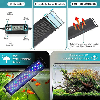 Avelena | Fullgain 24/7 Lcd Aquarium Licht Volles Spektrum Wasserdicht Aluminiumlegierung Ausziehbare Aqua Led Bar Beleuchtung Für Pflanzenwachstum