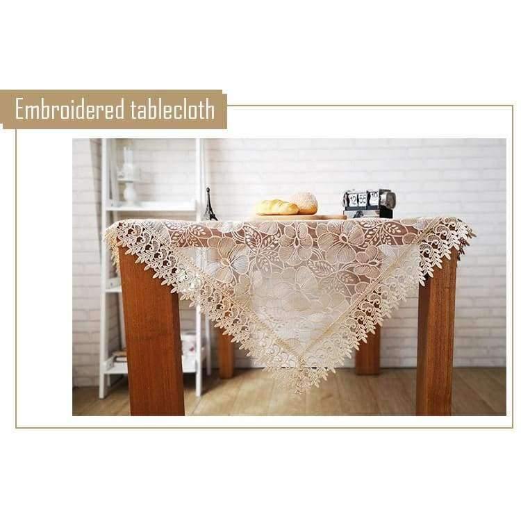 Avelena | Leichtkaffee Pure Organza Spitzeneinfassung Lotus Bestickte Tischdecke