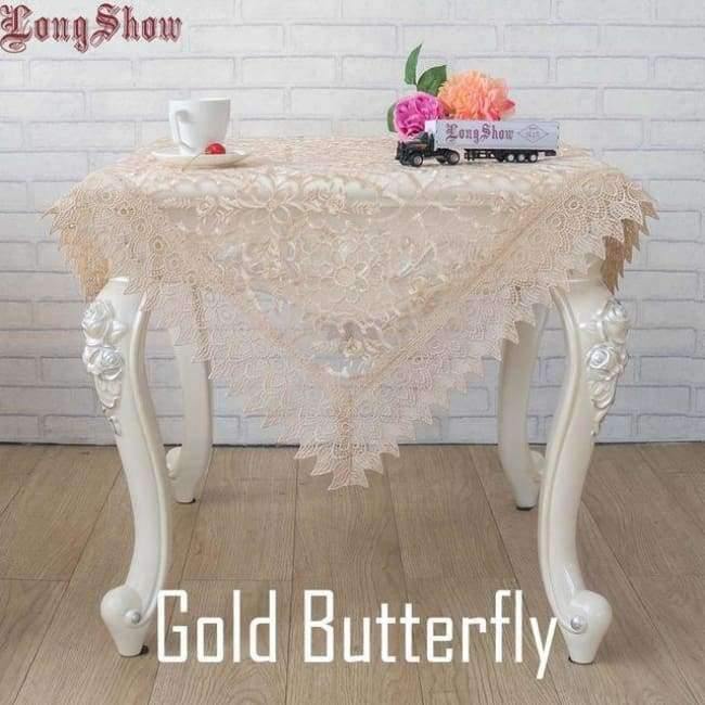 Avelena | Leichtkaffee Pure Organza Spitzeneinfassung Lotus Bestickte Tischdecke