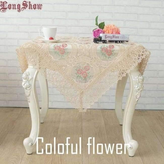 Avelena | Leichtkaffee Pure Organza Spitzeneinfassung Lotus Bestickte Tischdecke