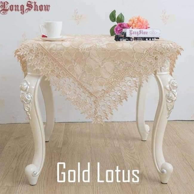 Avelena | Leichtkaffee Pure Organza Spitzeneinfassung Lotus Bestickte Tischdecke