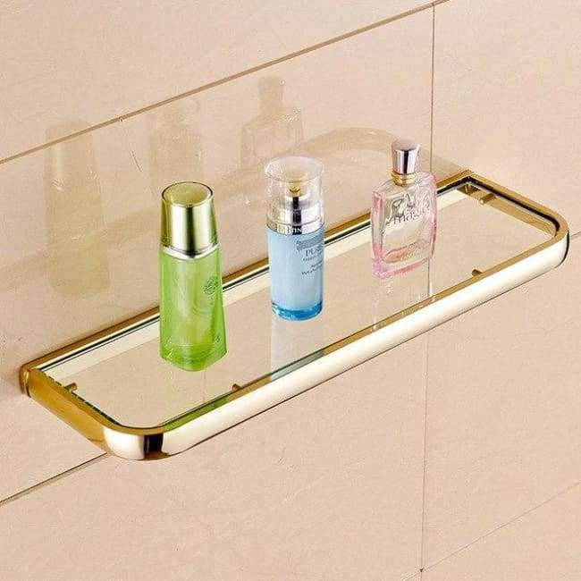 Avelena | Qualitäts Badezimmerregale Dicke Quadratische Glasregale Kosmetik Shampoo Duschregal Kupfer Goldene Zubehör 1020