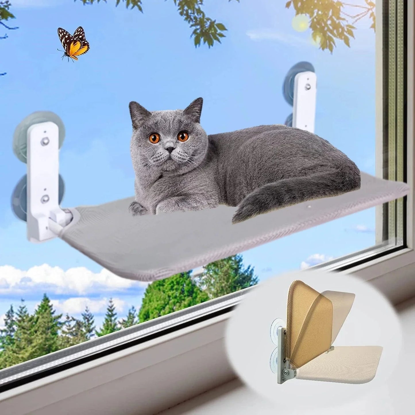 Avelena | Faltbare Katzenfensterliege Kabellose Katzenfensterhängematte Mit 4 Starken Saugnäpfen Fensterbrett Katzenbetten Sitz Für Hauskatzen Innen