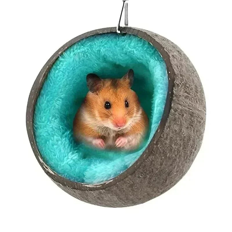 Avelena | Hamster Kokosnussschale Hängematte Nest Schlafplatz Versteck Mit Ständer Käfig Zubehör Für Kleine Tiere Golden Bear Zuckerglider