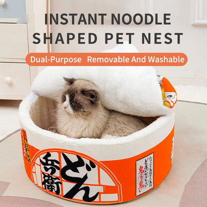 Avelena | Hanpanda Vier Jahreszeiten Zuhause Instant Nudeln Haus für Katzen Haustierbett Udon Nudeln Katzennest Bett Sofakissen Weiche Korb für Katzen