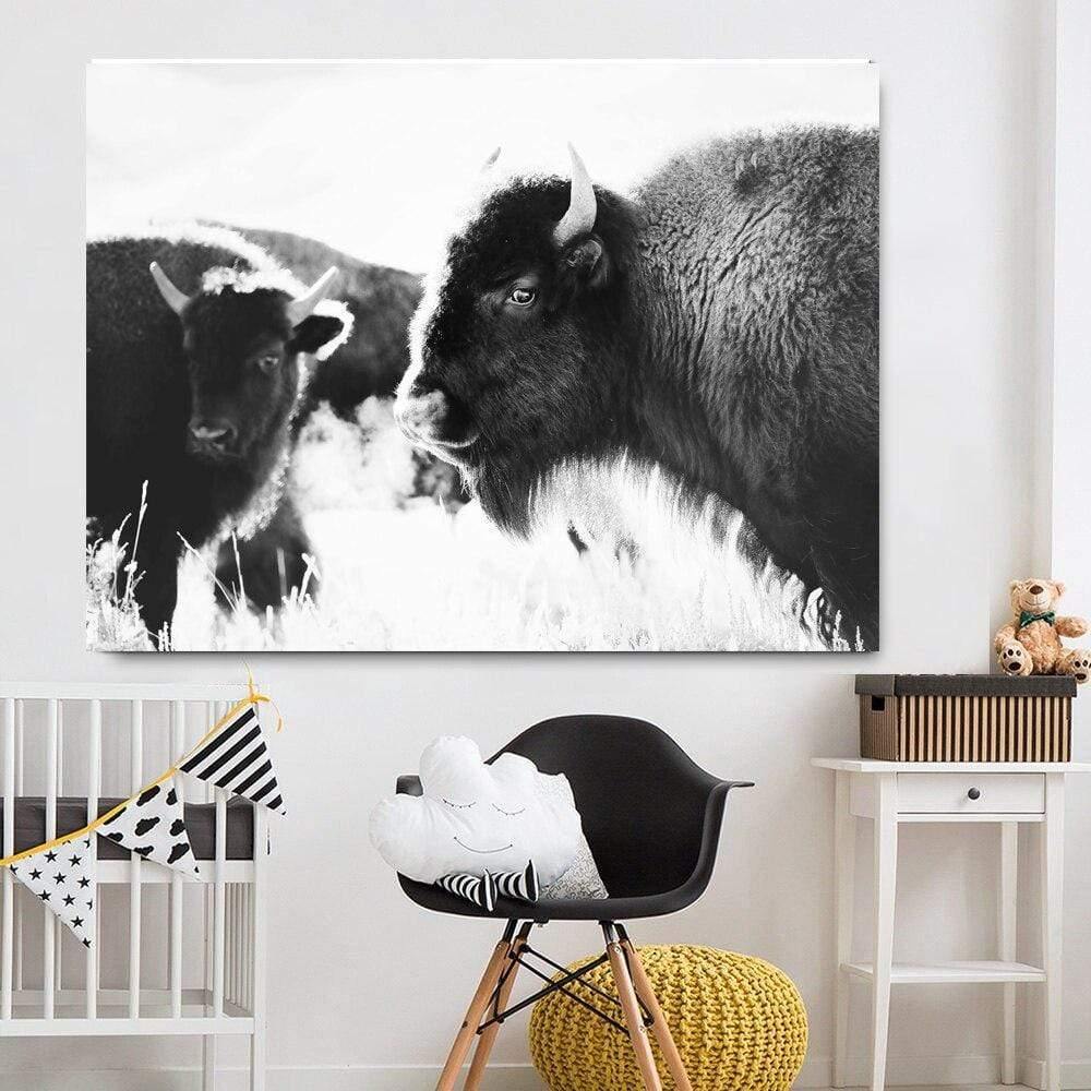 Avelena | Hochlandrind Rinder Wandcanvas Kunst Nordische Malerei Poster und Druck Skandinavisches Wandbild für Das Wohnzimmer
