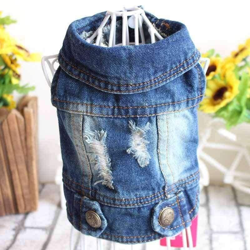 Avelena | Bestickte Haustierkleidung Loch Cowboy Jeans Kleidung für Kleine Hunde Herbst Chihuahua Hundejacke Fabrikverkauf Hundewesten