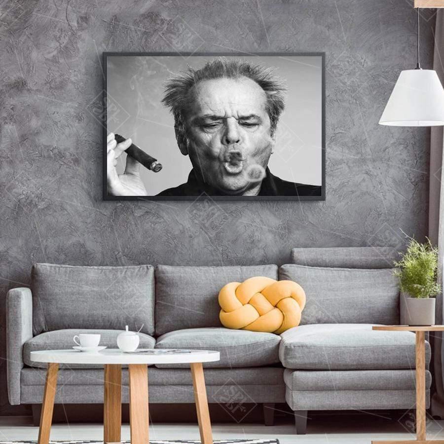 Avelena | Jack Nicholson Zigarre Poster Wandkunst Druck Bild Schwarz-Weiß Leinwandmalerei für Wohnzimmer Moderne Wohnkultur