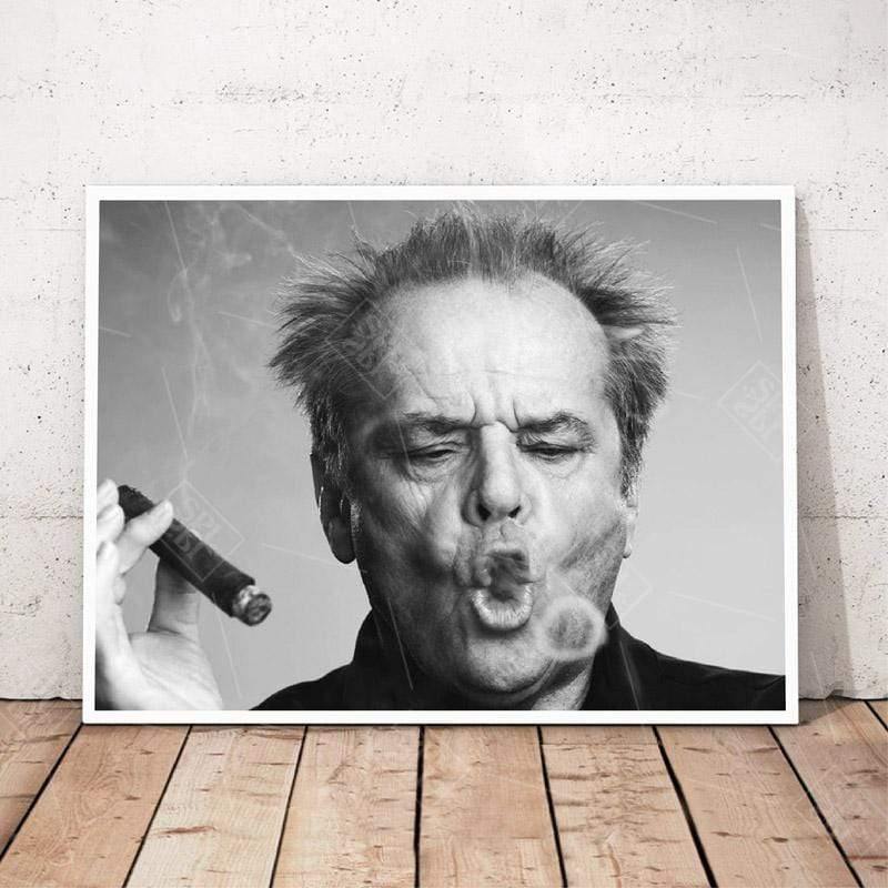 Avelena | Jack Nicholson Zigarre Poster Wandkunst Druck Bild Schwarz-Weiß Leinwandmalerei für Wohnzimmer Moderne Wohnkultur