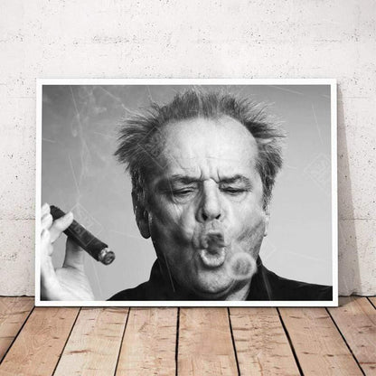 Avelena | Jack Nicholson Zigarre Poster Wandkunst Druck Bild Schwarz-Weiß Leinwandmalerei für Wohnzimmer Moderne Wohnkultur
