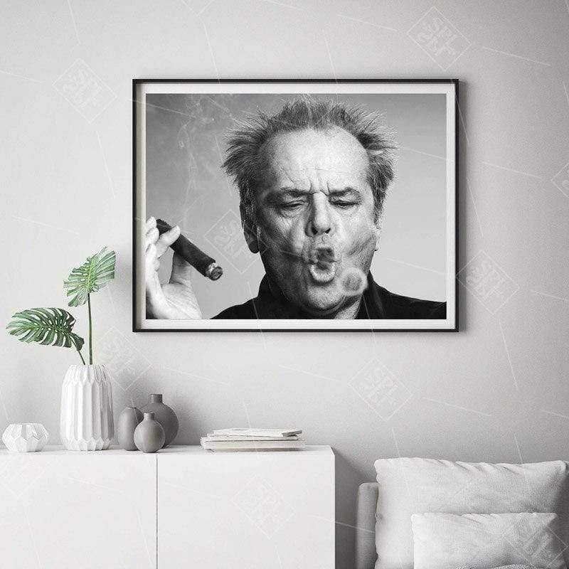 Avelena | Jack Nicholson Zigarre Poster Wandkunst Druck Bild Schwarz-Weiß Leinwandmalerei für Wohnzimmer Moderne Wohnkultur