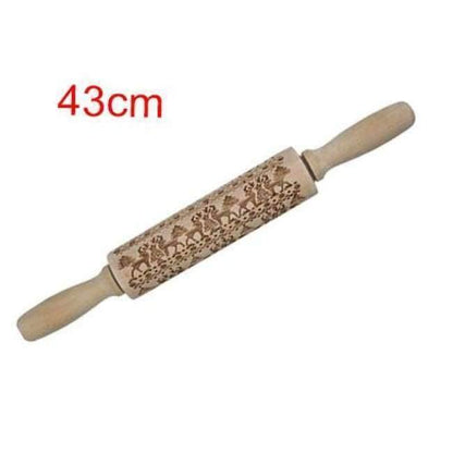 Avelena | 43Cm Weihnachts Präge Nudelholz Graviertes Geschnitztes Holz Präge Nudelholz Schneeflocke Rentier Backen