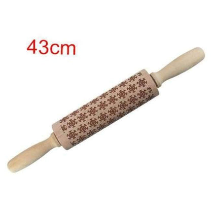 Avelena | 43Cm Weihnachts Präge Nudelholz Graviertes Geschnitztes Holz Präge Nudelholz Schneeflocke Rentier Backen