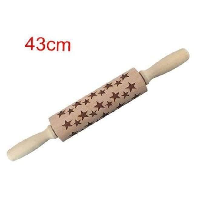 Avelena | 43Cm Weihnachts Präge Nudelholz Graviertes Geschnitztes Holz Präge Nudelholz Schneeflocke Rentier Backen