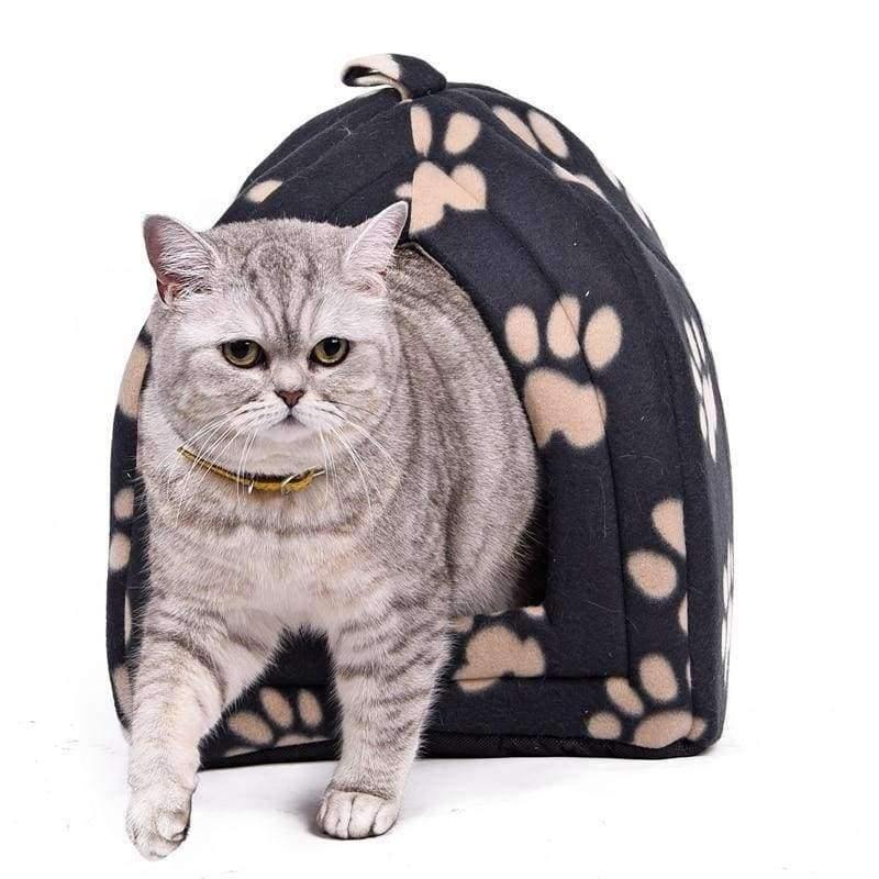 Avelena | Katzenhaus und Haustierbetten 5 Farben Beige und Rot Lila, Khaki, Schwarz mit Pfotenstreifen, Weiß mit Pfotenstreifen
