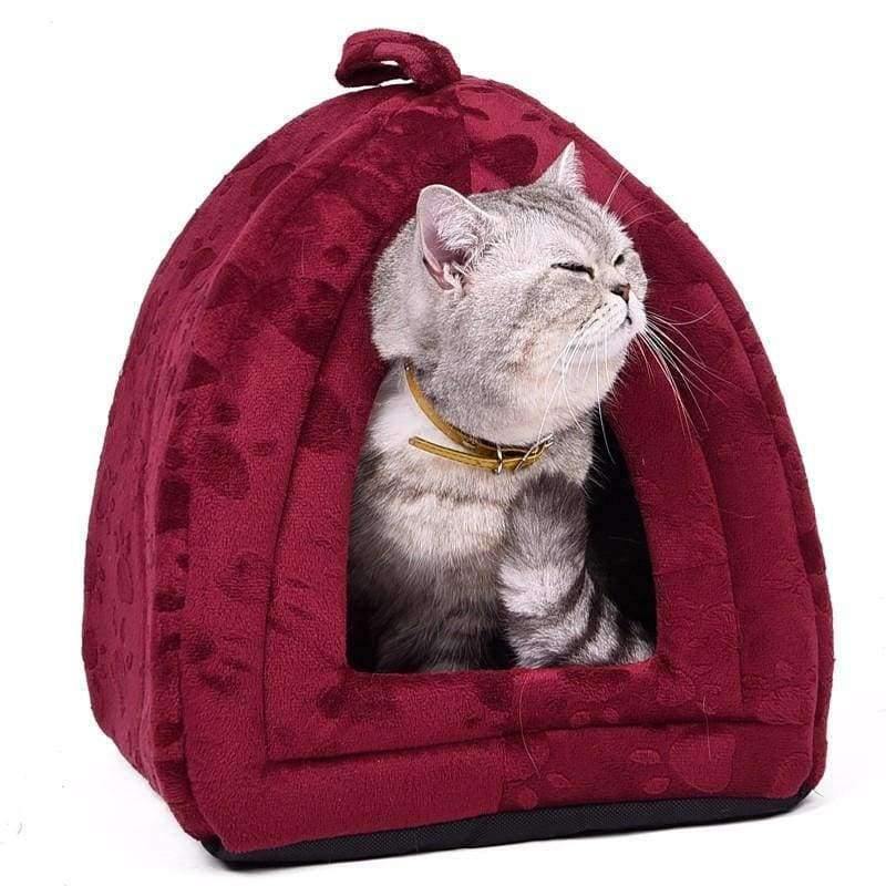 Avelena | Katzenhaus und Haustierbetten 5 Farben Beige und Rot Lila, Khaki, Schwarz mit Pfotenstreifen, Weiß mit Pfotenstreifen