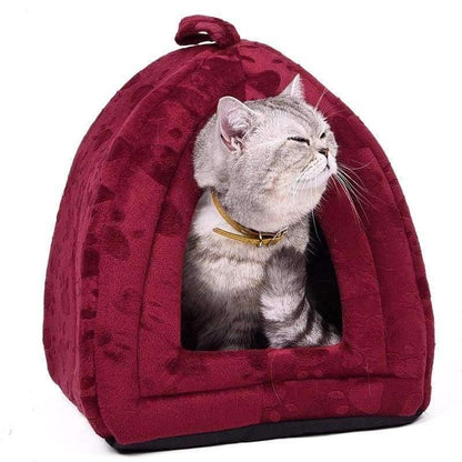 Avelena | Katzenhaus und Haustierbetten 5 Farben Beige und Rot Lila, Khaki, Schwarz mit Pfotenstreifen, Weiß mit Pfotenstreifen