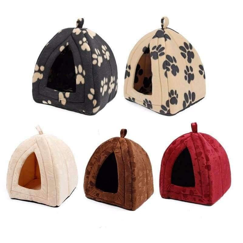 Avelena | Katzenhaus und Haustierbetten 5 Farben Beige und Rot Lila, Khaki, Schwarz mit Pfotenstreifen, Weiß mit Pfotenstreifen