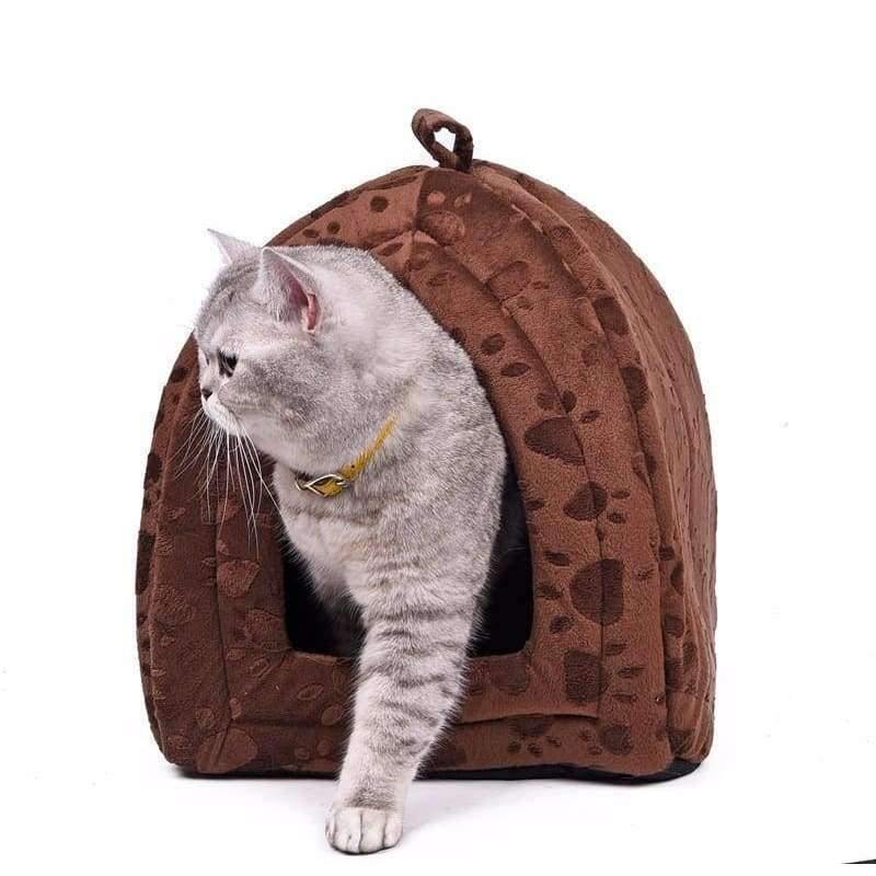 Avelena | Katzenhaus und Haustierbetten 5 Farben Beige und Rot Lila, Khaki, Schwarz mit Pfotenstreifen, Weiß mit Pfotenstreifen