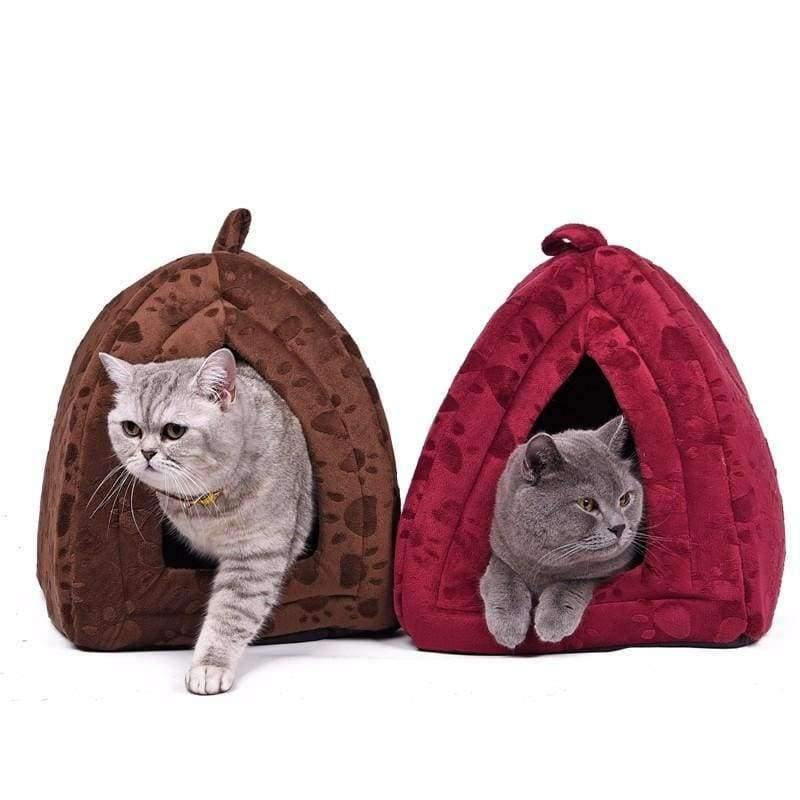 Avelena | Katzenhaus und Haustierbetten 5 Farben Beige und Rot Lila, Khaki, Schwarz mit Pfotenstreifen, Weiß mit Pfotenstreifen