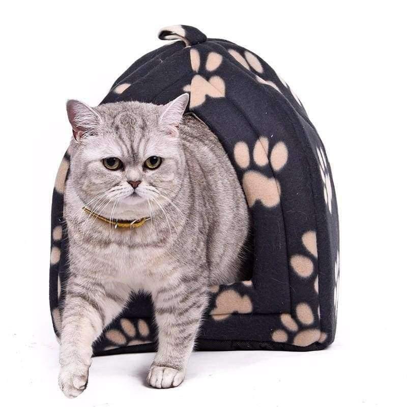 Avelena | Katzenhaus und Haustierbetten 5 Farben Beige und Rot Lila, Khaki, Schwarz mit Pfotenstreifen, Weiß mit Pfotenstreifen