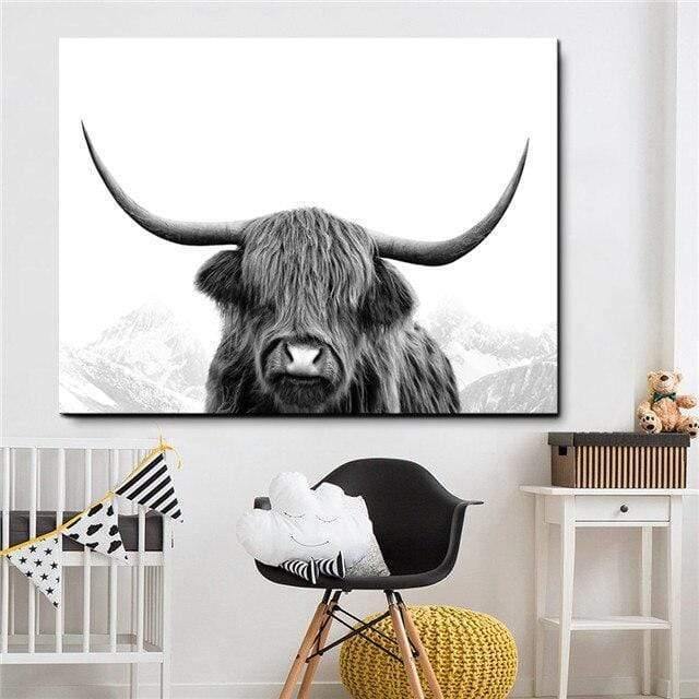 Avelena | Hochlandrind Rinder Wandcanvas Kunst Nordische Malerei Poster und Druck Skandinavisches Wandbild für Das Wohnzimmer
