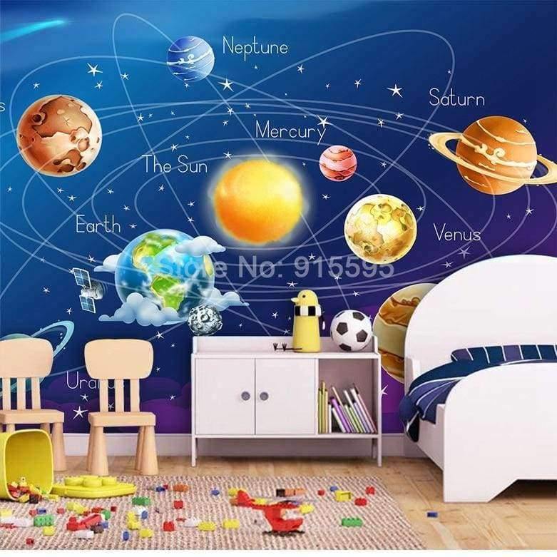 Avelena | Wandtapete 3D Cartoon Planet Sonnensystem Fototapete Kinderzimmer Schlafzimmer Wandmalerei Wohnzimmer Tapete