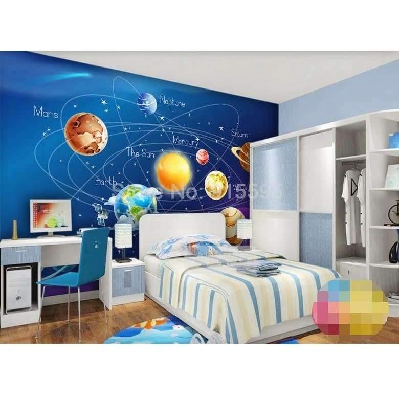 Avelena | Wandtapete 3D Cartoon Planet Sonnensystem Fototapete Kinderzimmer Schlafzimmer Wandmalerei Wohnzimmer Tapete