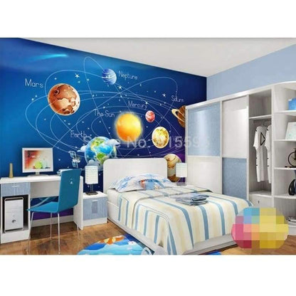 Avelena | Wandtapete 3D Cartoon Planet Sonnensystem Fototapete Kinderzimmer Schlafzimmer Wandmalerei Wohnzimmer Tapete