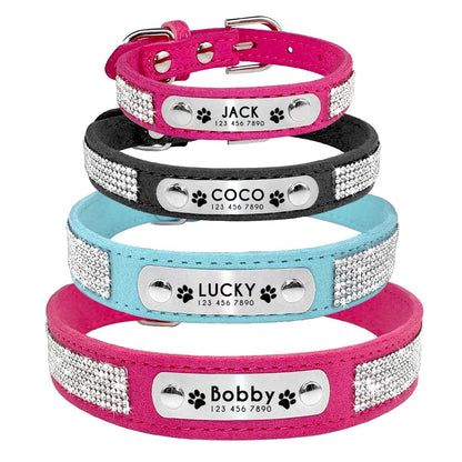 Avelena | Personalisierter Hund Katze Halsband Verstellbares Katzen Kristall Halsbänder Anti-Verlust Leder Welpen Katzen Halskette Fliege Strass Zubehör