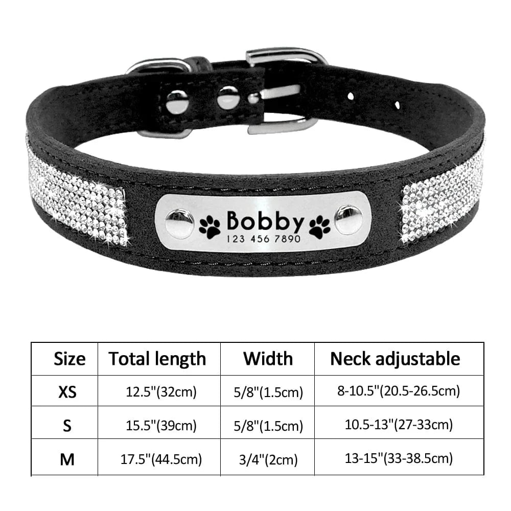 Avelena | Personalisierter Hund Katze Halsband Verstellbares Katzen Kristall Halsbänder Anti-Verlust Leder Welpen Katzen Halskette Fliege Strass Zubehör