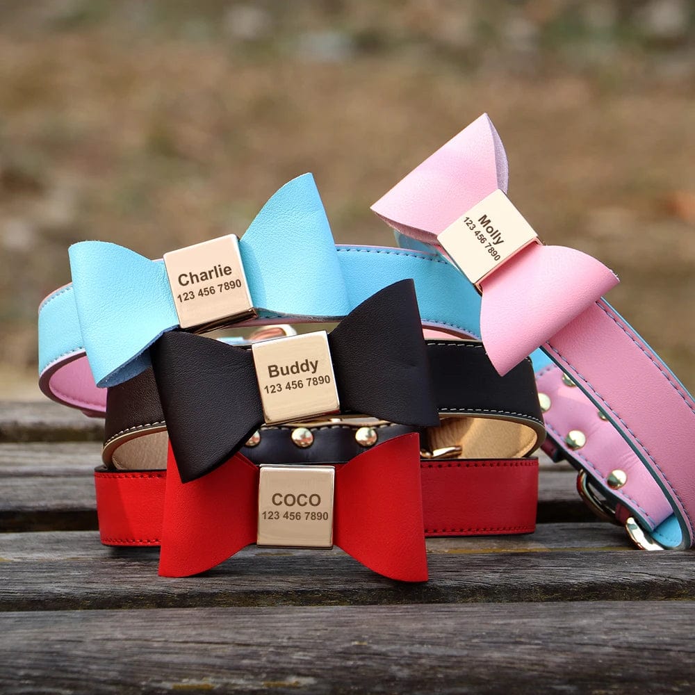 Avelena | Personalisierter Hund Katze Halsband Verstellbares Katzen Kristall Halsbänder Anti-Verlust Leder Welpen Katzen Halskette Fliege Strass Zubehör