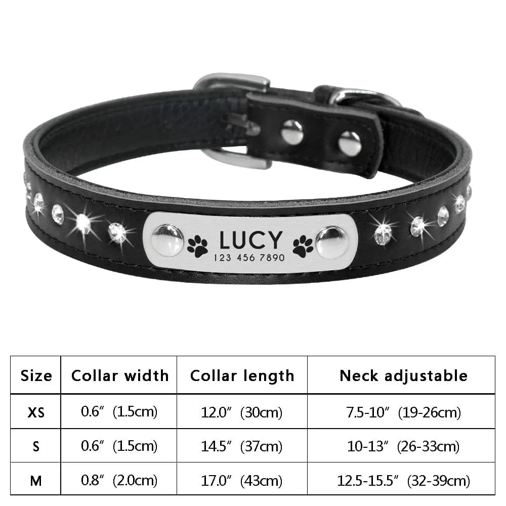 Avelena | Personalisierter Hund Katze Halsband Verstellbares Katzen Kristall Halsbänder Anti-Verlust Leder Welpen Katzen Halskette Fliege Strass Zubehör