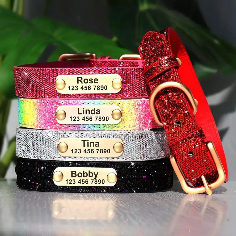 Avelena | Personalisierter Hund Katze Halsband Verstellbares Katzen Kristall Halsbänder Anti-Verlust Leder Welpen Katzen Halskette Fliege Strass Zubehör