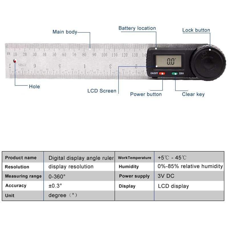 Avelena | Winkelzirkel Digitale Shoplineal Meter 360 Grad Zirkelscheibe Stahl Neigungsmesser Goniometer Elektronischer Winkelsperre