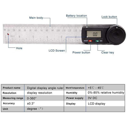 Avelena | Winkelzirkel Digitale Shoplineal Meter 360 Grad Zirkelscheibe Stahl Neigungsmesser Goniometer Elektronischer Winkelsperre