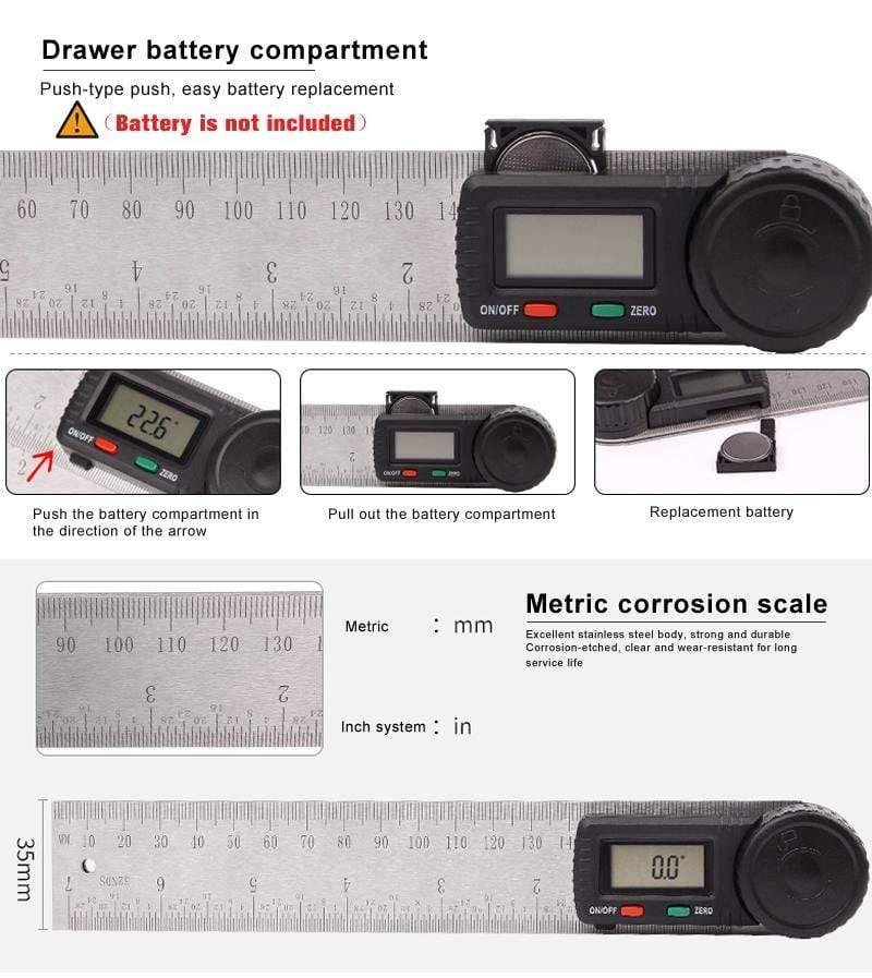 Avelena | Winkelzirkel Digitale Shoplineal Meter 360 Grad Zirkelscheibe Stahl Neigungsmesser Goniometer Elektronischer Winkelsperre