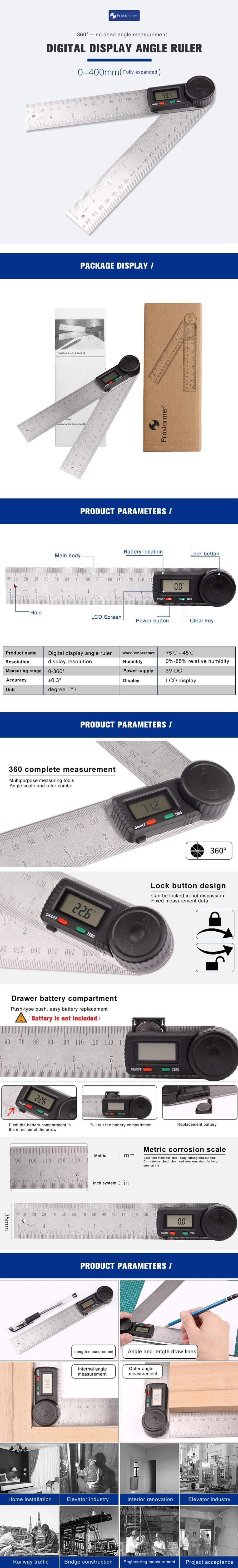Avelena | Winkelzirkel Digitale Shoplineal Meter 360 Grad Zirkelscheibe Stahl Neigungsmesser Goniometer Elektronischer Winkelsperre