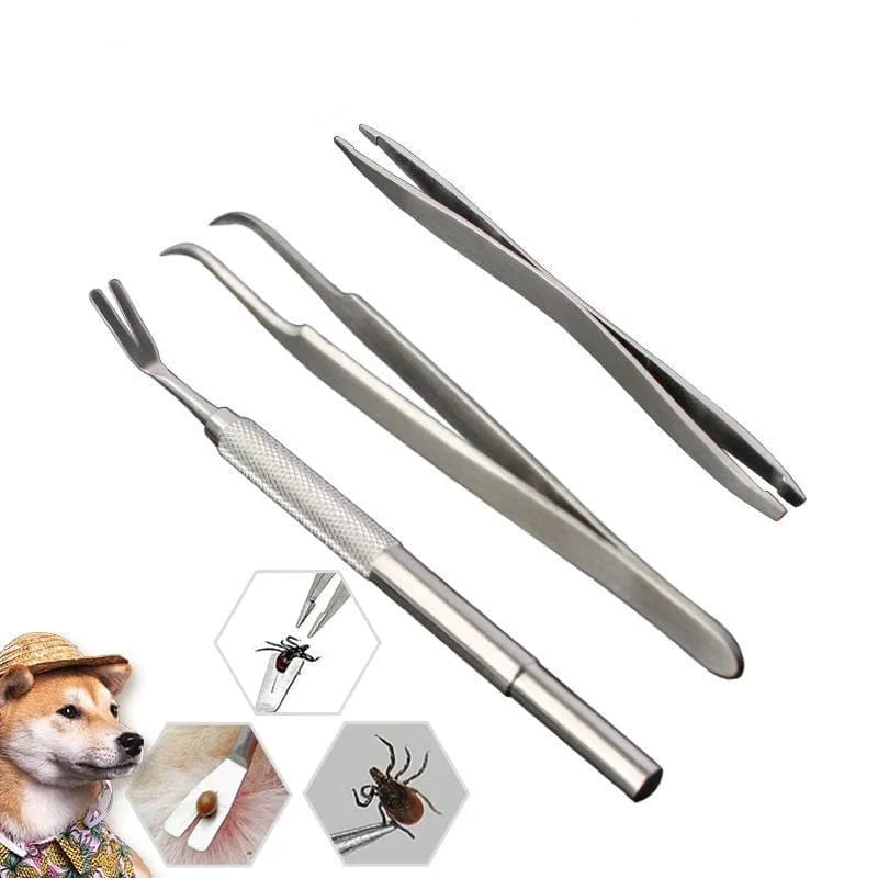 Avelena | Qualitäts Edelstahl Haustier Floh Entferner Werkzeug Kratzhaken Pinzetten Clips Set Pflegeprodukte Katze Hund Zeckenentfernung