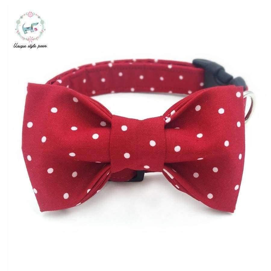 Avelena | Rot und Weiß Gepunktetes Hundehalsband-Set mit Blume Oder Fliege Personalisiertes Benutzerdefiniertes Haustierdesignprodukt Hund und Katzenhalskette Xs-Xl