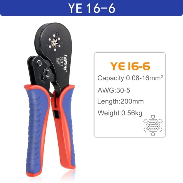 Avelena | Tubular-Terminal-Crimptool Hsc8 6-4/6-6/16-6 Max 0.08-16Mm² Draht Mini-Ferrule Crimpzange Yefym Haushalts-Elektroset