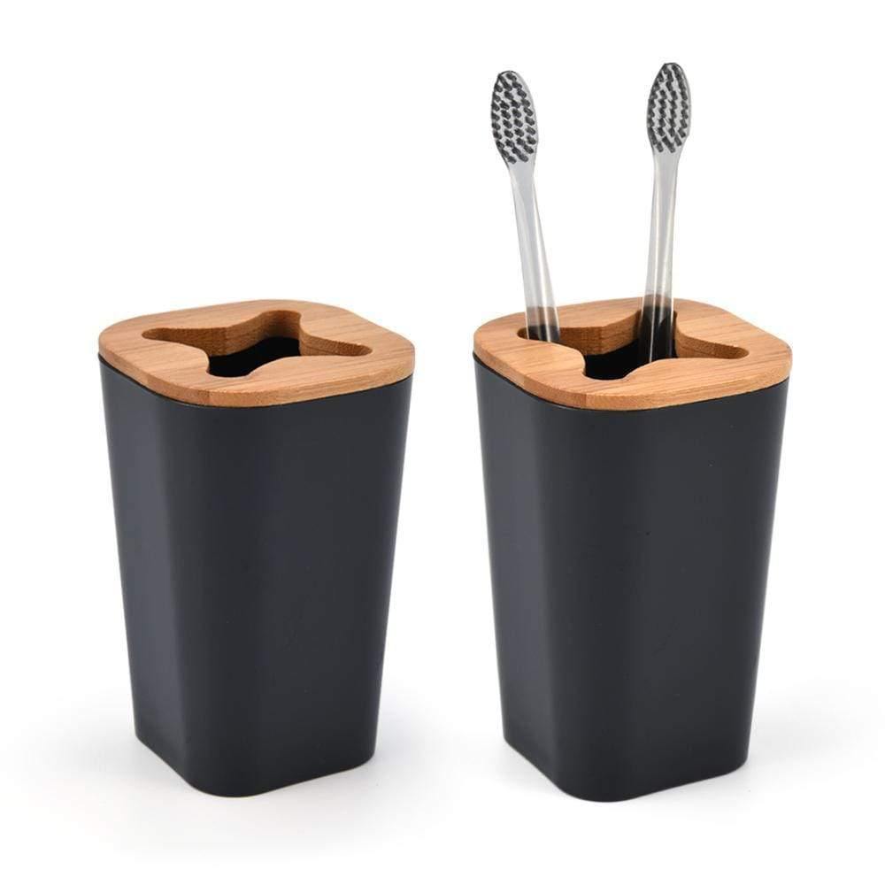 Avelena | Set Aus 6 Smartloc Kunststoff-Badezimmerzubehör Set Zahnbürstenhalter Zahnpastaspender Box Seifenbox Duschablage Schwarz