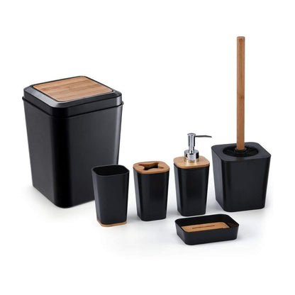 Avelena | Set Aus 6 Smartloc Kunststoff-Badezimmerzubehör Set Zahnbürstenhalter Zahnpastaspender Box Seifenbox Duschablage Schwarz