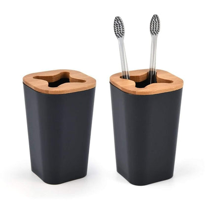 Avelena | Set Aus 6 Smartloc Kunststoff-Badezimmerzubehör Set Zahnbürstenhalter Zahnpastaspender Box Seifenbox Duschablage Schwarz